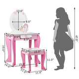 Kids Wooden Makeup Dressing Table and Chair Set with Mirror and Drawer