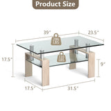 Rectangle Glass Coffee Table with Metal Legs for Living Room-Natural