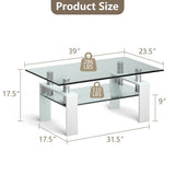 Rectangle Glass Coffee Table with Metal Legs for Living Room-White