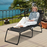 Folding Heightening Design Beach Lounge Chair with Pillow for Patio-Black