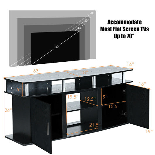 63" TV Entertainment Console Center with 2 Cabinets-Black