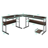 L-Shaped Computer Desk with Tiltable Tabletop-Brown