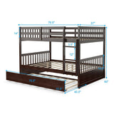 Full over Full Bunk Bed Platform Wood Bed with Ladder-Brown