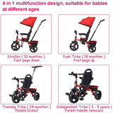 4-in-1 Kids Tricycle with Adjustable Push Handle-Red