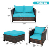 5 Pieces Patio Cushioned Rattan Furniture Set-Turquoise