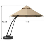 11 Feet Outdoor Cantilever Hanging Umbrella with Base and Wheels-Beige