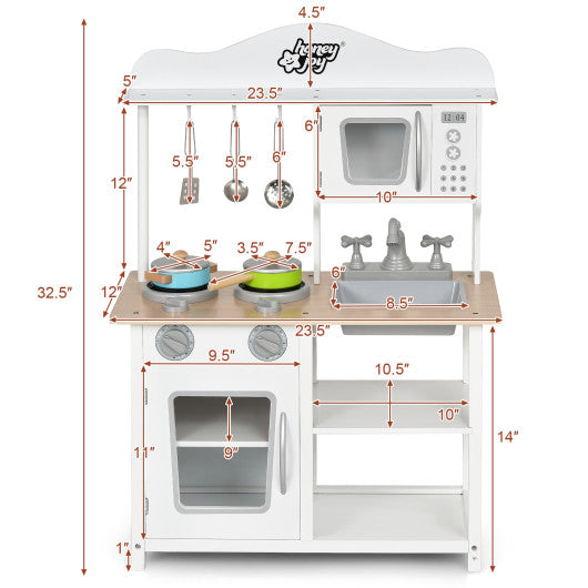 Wooden Pretend Play Kitchen Set for Kids with Accessories and Sink