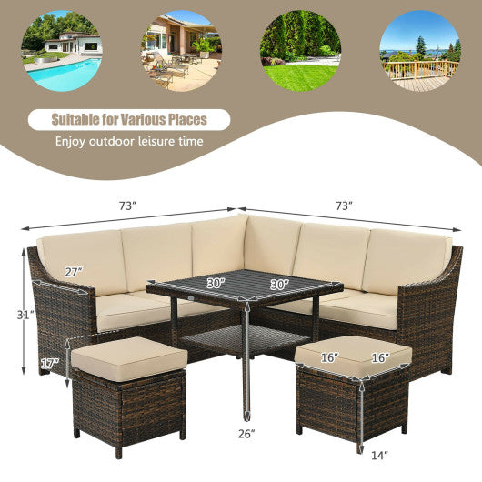 6 Pieces Patio Rattan Dining Sofa Funiture Set