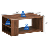 Coffee Table Sofa Side Table with Storage Shelves -Walnut