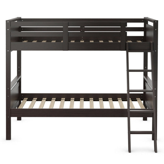 Twin Over Twin Bunk Bed Convertible 2 Individual Beds Wooden -Espresso