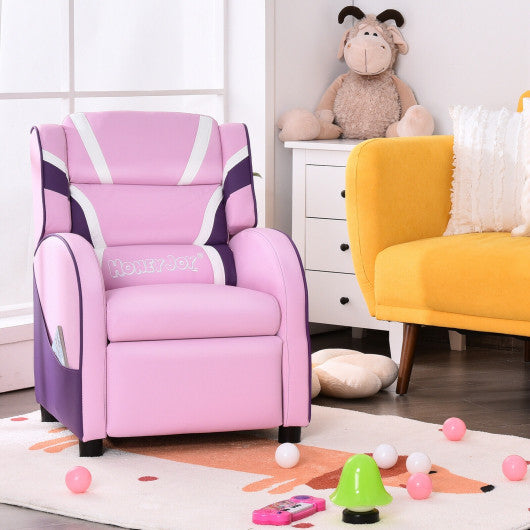 Kids Leather Recliner Chair with Side Pockets-Pink