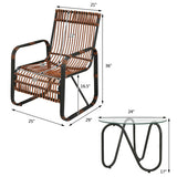 3 Pieces Patio Rattan Furniture Set with 2 Single Wicker Chairs and Glass Side Table