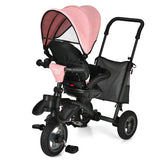 7-In-1 Baby Folding Tricycle Stroller with Rotatable Seat-Pink