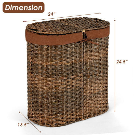 Handwoven Laundry Hamper Basket with 2 Removable Liner Bags-Brown