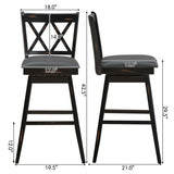 2 Pieces 29 Inches Swivel Counter Height Barstool Set with Rubber Wood Legs-Black