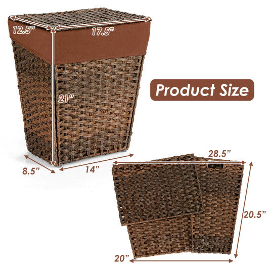 Foldable Handwoven Laundry Hamper with Removable Liner-Brown