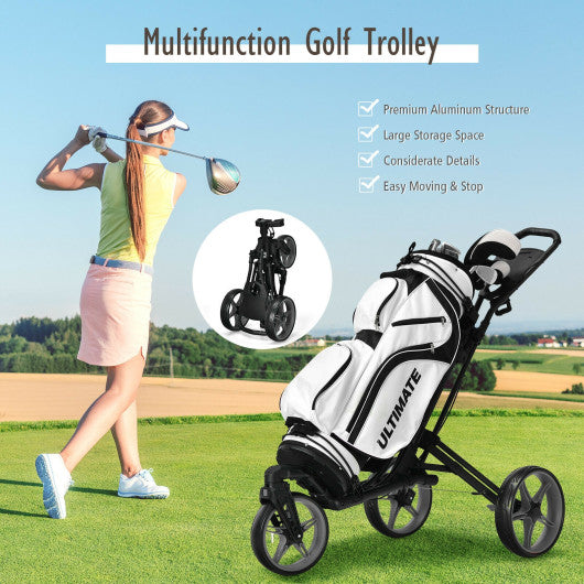 Folding Golf Push Cart with Scoreboard Adjustable Handle Swivel Wheel-Gray