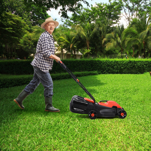 14 Inch Electric Push Lawn Corded Mower with Grass Bag-Red