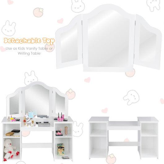 Kids Tri Folding Mirror Makeup Dressing Vanity Table Set-White