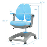 Kids Adjustable Height Depth Study Desk Chair with Sit-Brake Casters-Blue