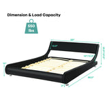 Queen Faux Leather Upholstered Platform Bed Frame Adjustable Headboard-Black