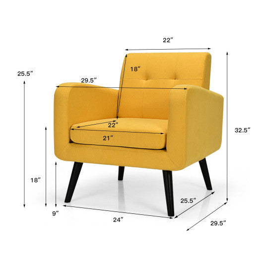 Modern Upholstered Comfy Accent Chair Single Sofa with Rubber Wood Legs-Yellow