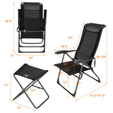 4 Pieces Patio Adjustable Back Folding Dining Chair Ottoman Set-Black