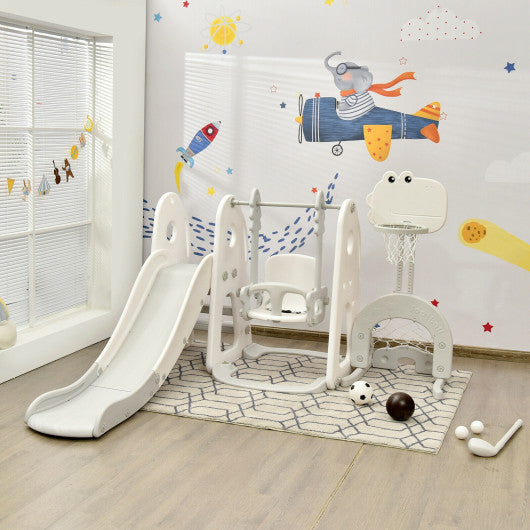 6 in 1 Toddler Slide and Swing Set with Ball Games-White