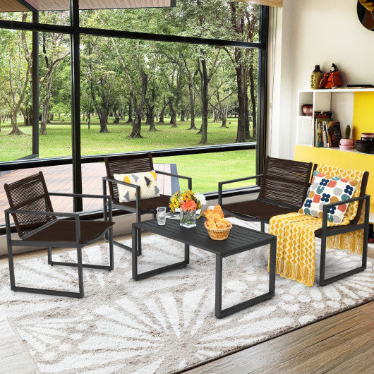 4 Pieces Patio Furniture Conversation Set with Sofa Loveseat