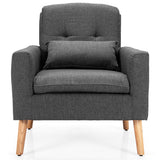 Linen Fabric Single Sofa Armchair with Waist Pillow for Living Room-Gray
