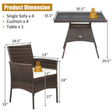 Outdoor 5 Pieces Dining Table Set with 1 Table and 4 Single Sofas