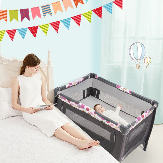 4-in-1 Convertible Portable Baby Playard Newborn Napper with Music and Toys-Pink