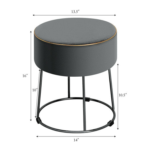 Round Velvet Footrest Stool Ottoman with Non-Slip Foot Pads for Bedside-Gray