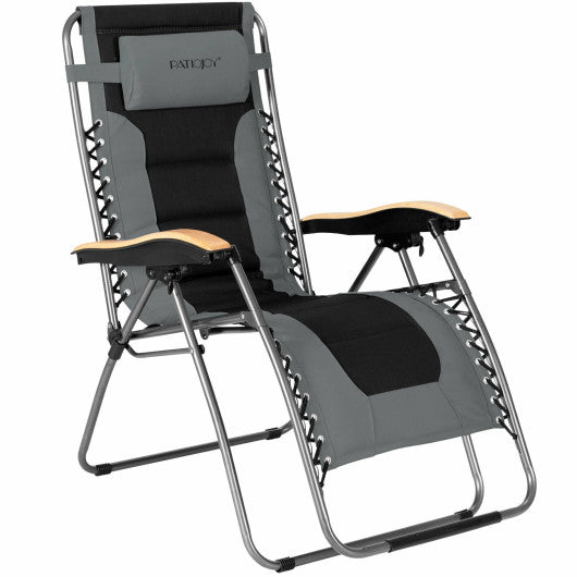 Oversize Folding Adjustable Padded Zero Gravity Lounge Chair-Gray