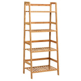 4-Tier Bamboo Plant Rack with Guardrails Stable and Space-Saving-Natural