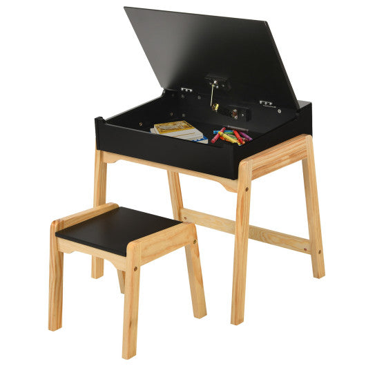Kids Activity Table and Chair Set with Storage Space for Homeschooling-Black