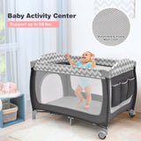 3-in-1 Portable Baby Playard with Zippered Door and Toy Bar-Gray