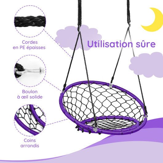 Net Hanging Swing Chair with Adjustable Hanging Ropes-Purple