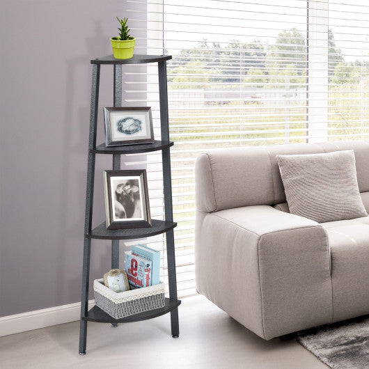 4-Tier Corner Shelf Metal Storage Rack Domestic Bookcase-Silver