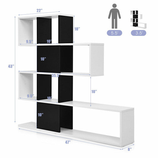 5-Tier Bookshelf Corner Ladder Bookcase with Storage Rack-Black & White
