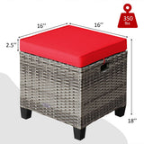 2PCS Patio Rattan Wicker Ottoman Seat with Removable Cushions-Red