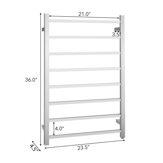 145W Electric Towel Warmer Wall Mounted Heated Drying Rack 8 Square Bars