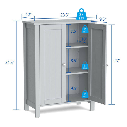 2-Door Bathroom Floor Storage Cabinet Space Saver Organizer-Gray