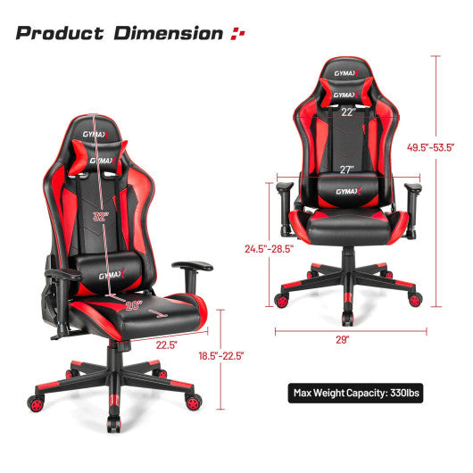Gaming Chair Adjustable Swivel Racing Style Computer Office Chair-Red