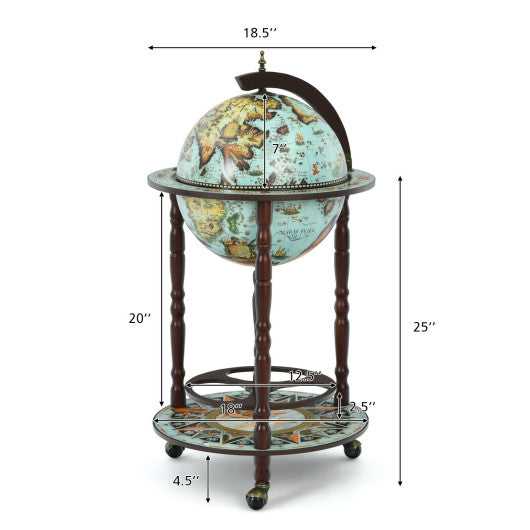 17 Inch Globe Wine Bar Stand 16th Century Italian Map Liquor Bottle Shelf Cart