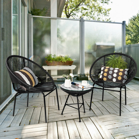 3PCS Patio Acapulco Furniture Bistro Set with GlassTable-Black