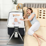 Baby Bassinet Bedside Sleeper with Storage Basket and Wheel for Newborn-Navy