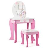Kids Wooden Makeup Dressing Table and Chair Set with Mirror and Drawer