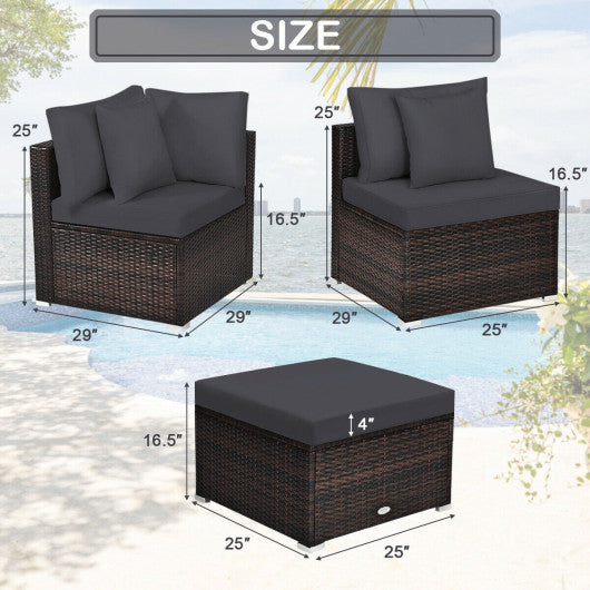 4 Pieces Ottoman Garden Patio Rattan Wicker Furniture Set with Cushion-Gray