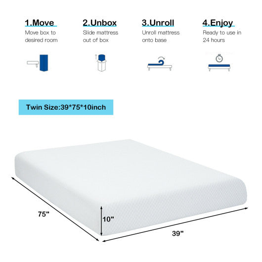 10 Inch Air Foam Pressure Relief Bed Mattress with Jacquard Soft Cover-Twin Size